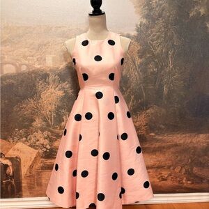 Kate Spade Pink and Black Polka Dot Midi Dress